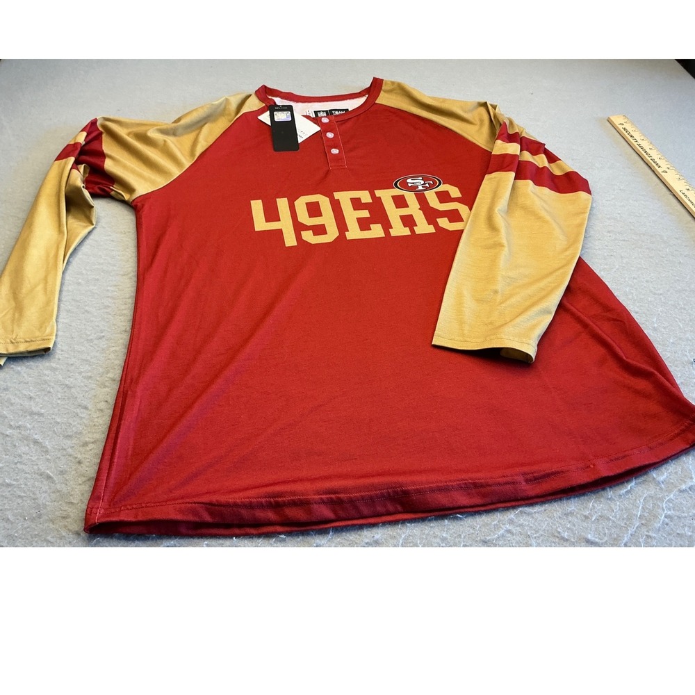 NFL Team Apparel San Francisco 49ers Henley Shirt Red Gold Raglan Large NWT